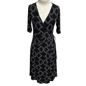 Vintage Hypnotik Geometric Print Wrap Dress Women XL Career Date Night Black